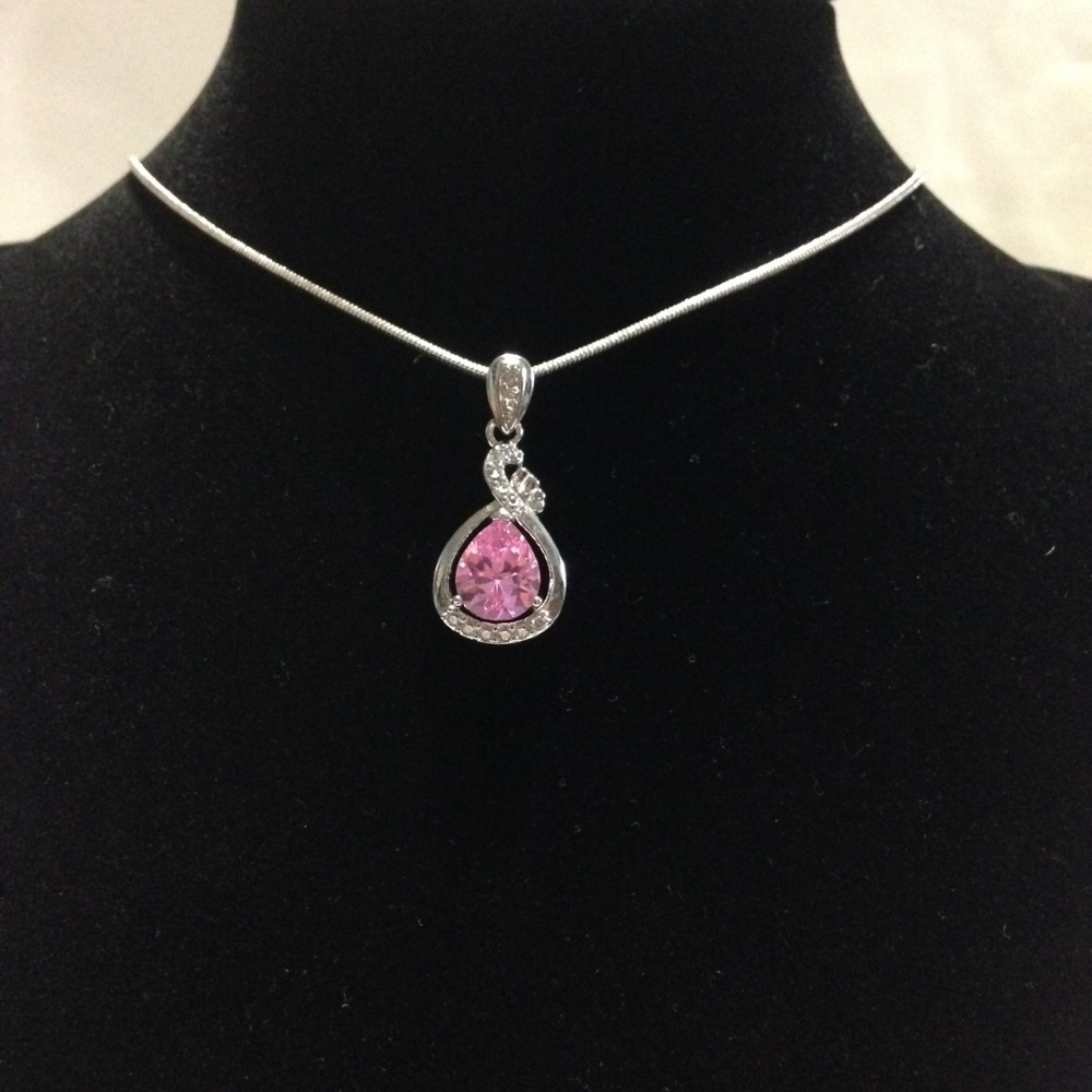 PEAR PINK SAPPHIRE AND WHITE CZ PENDANT NECKLACE